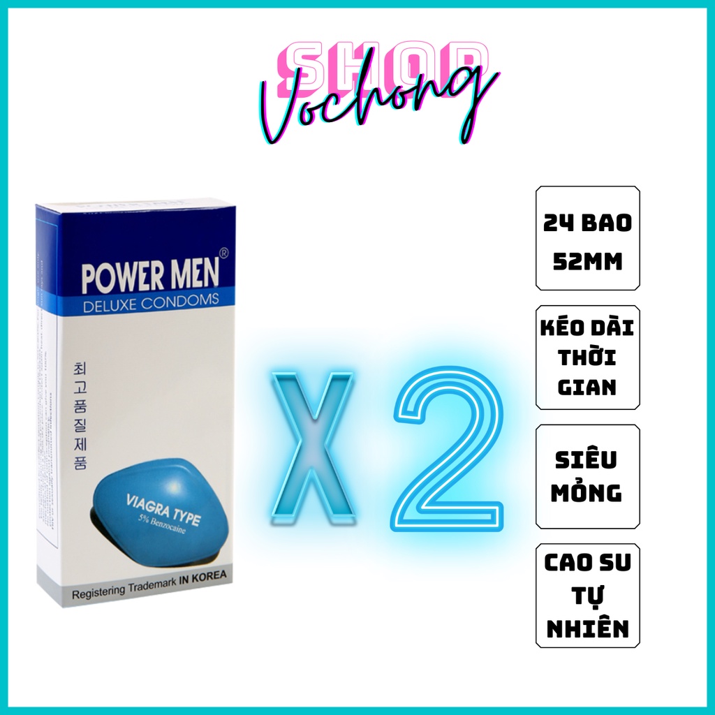 Combo 2 hộp Bao cao su kéo dài thời gian Power Men Viagra 24 cái