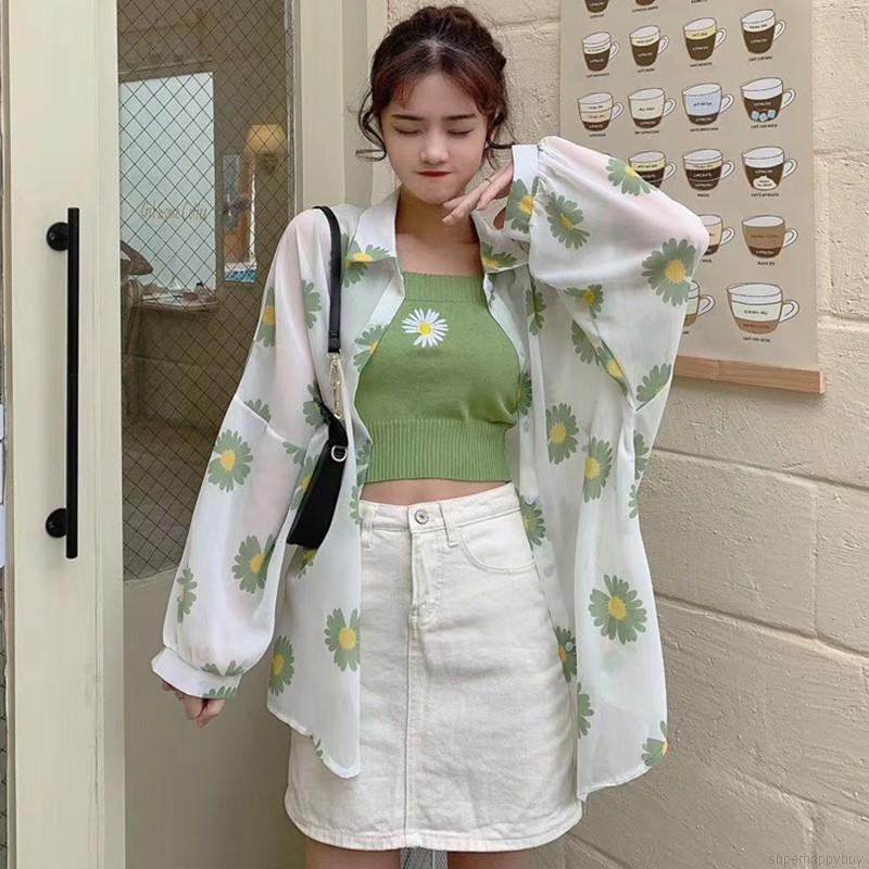 Áo Khoác Chống Nắng Tay Dài Hoạ Tiết Hoa Cúc Thời Trang Đi Biển | BigBuy360 - bigbuy360.vn