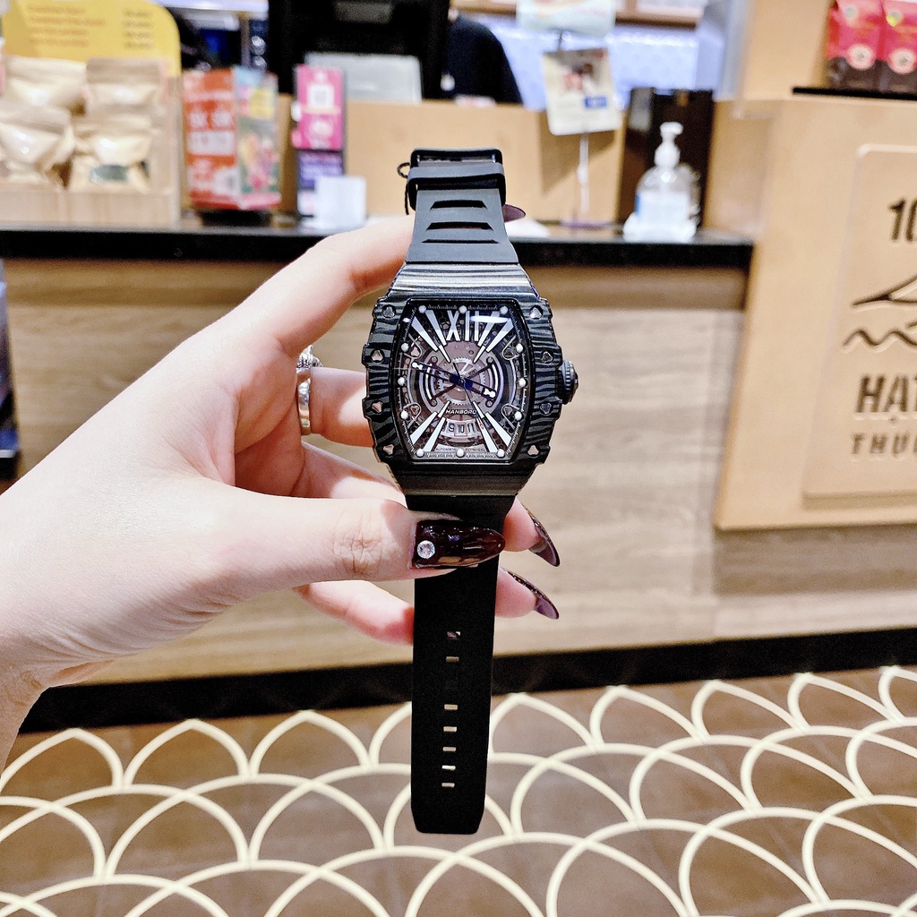 Đồng Hồ Nam Nữ Hanboro Nam Máy Automatic, Nữ Máy Pin , Dây Cao Su Màu Đen , Size 36mm/48mm fullbox