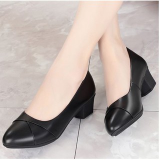 Hàng VNXK_M9_Giày cao gót nữ da lì 4cm siêu mềm êm chân xếp li xinh xắn kèm hình thật