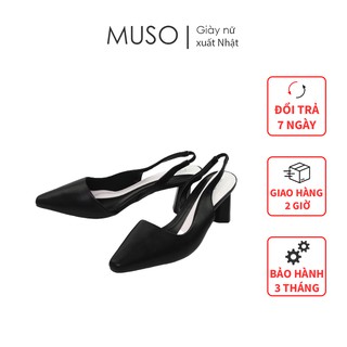 Giày Cao Gót Muso Slingback Mũi Nhọn Quai Mềm Cao 7p Gót Trụ Phối Màu Độc Đáo Hottrend 2020