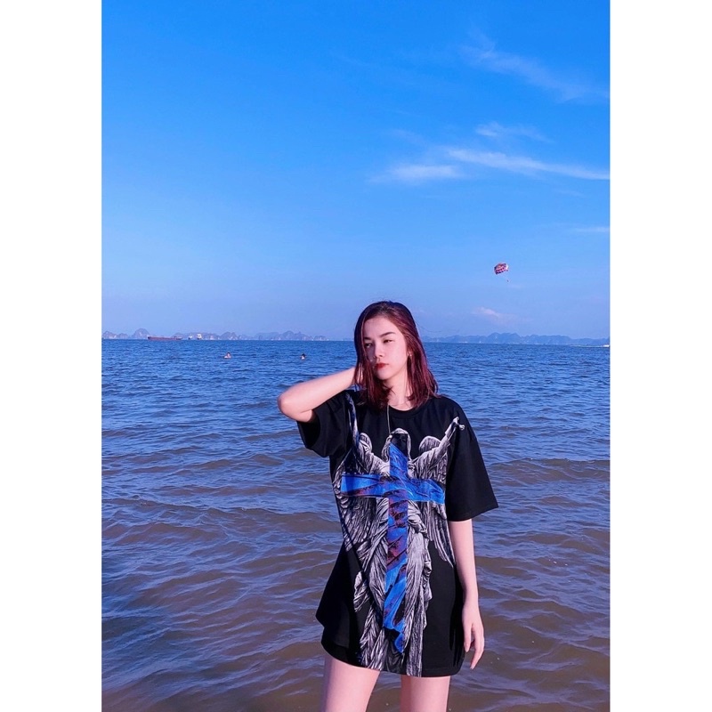 Áo phông t-shirt unisex MIKENCO Helen Angel .Tay lỡ  hình thánh giá , nam nữ chất cotton
