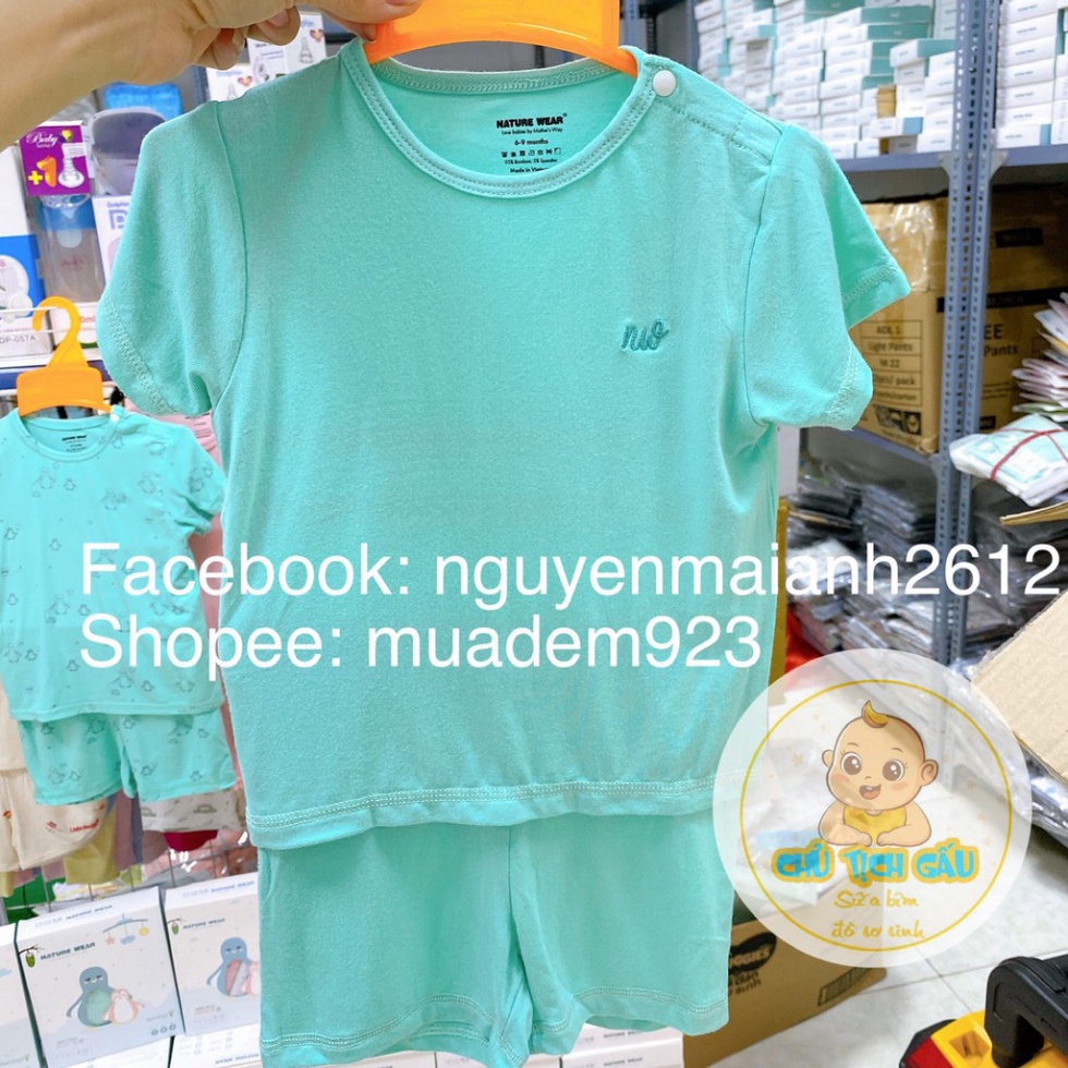 Bộ quần áo cộc tay cài vai sợi tre hãng Nature wear cho bé