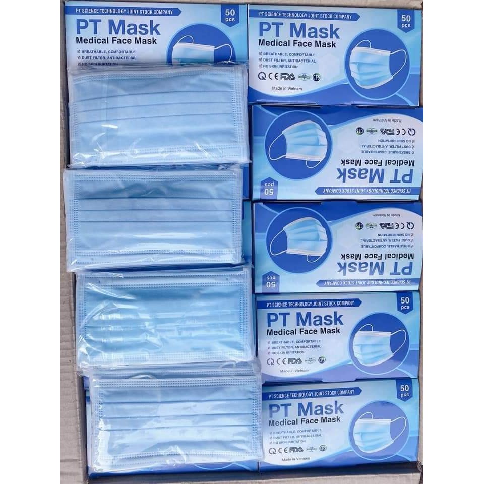 Khẩu trang y tế 4 lớp kháng khuẩn có đủ giấy chứng nhận PT Mask 50 chiếc/hộp