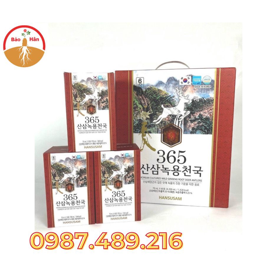 [HÀNG MỚI T9 ]Nước chiết xuất Hồng Sâm Nhung Hươu 365 HANSUSAM 50ml x 60 gói/hộp