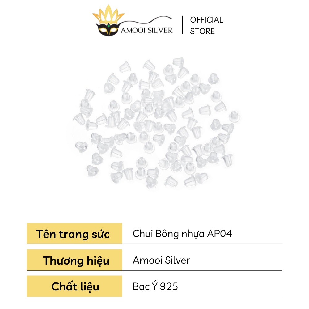 Chốt Khuyên Tai Bằng Silicone Trong Suốt Chui bông nhựa - Amooi Silver AP04