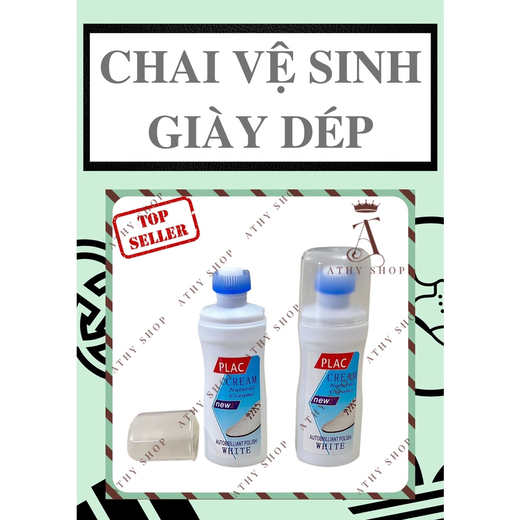 DUNG DỊCH VỆ SINH GIÀY DÉP TÍCH HỢP BÀN CHẢI ĐỂ CHÀ, kem tẩy rửa giày dép như mới, shoes polish cleaning cream bình chai