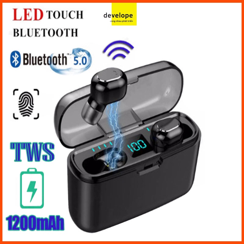 Tai nghe Bluetooth M8W kim hộp sạc, có thể sử dụng để sạc điện thoại hoặc làm giá đỡ điện thoại - DEVELOPE