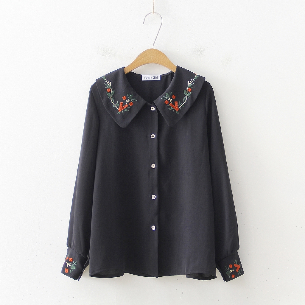 Áo sơ mi voan dài tay thêu hoa phong cách Hàn Quốc thanh lịch dành cho nữ | BigBuy360 - bigbuy360.vn