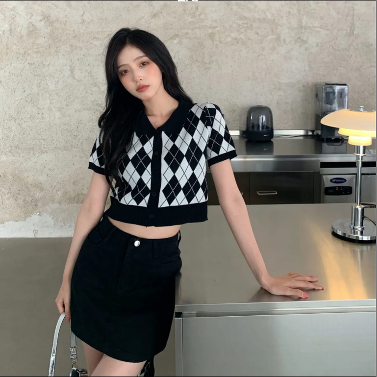 Áo Croptop Dệt Kim Phong Cách Vintage Thời Trang Mùa Hè Cho Nữ