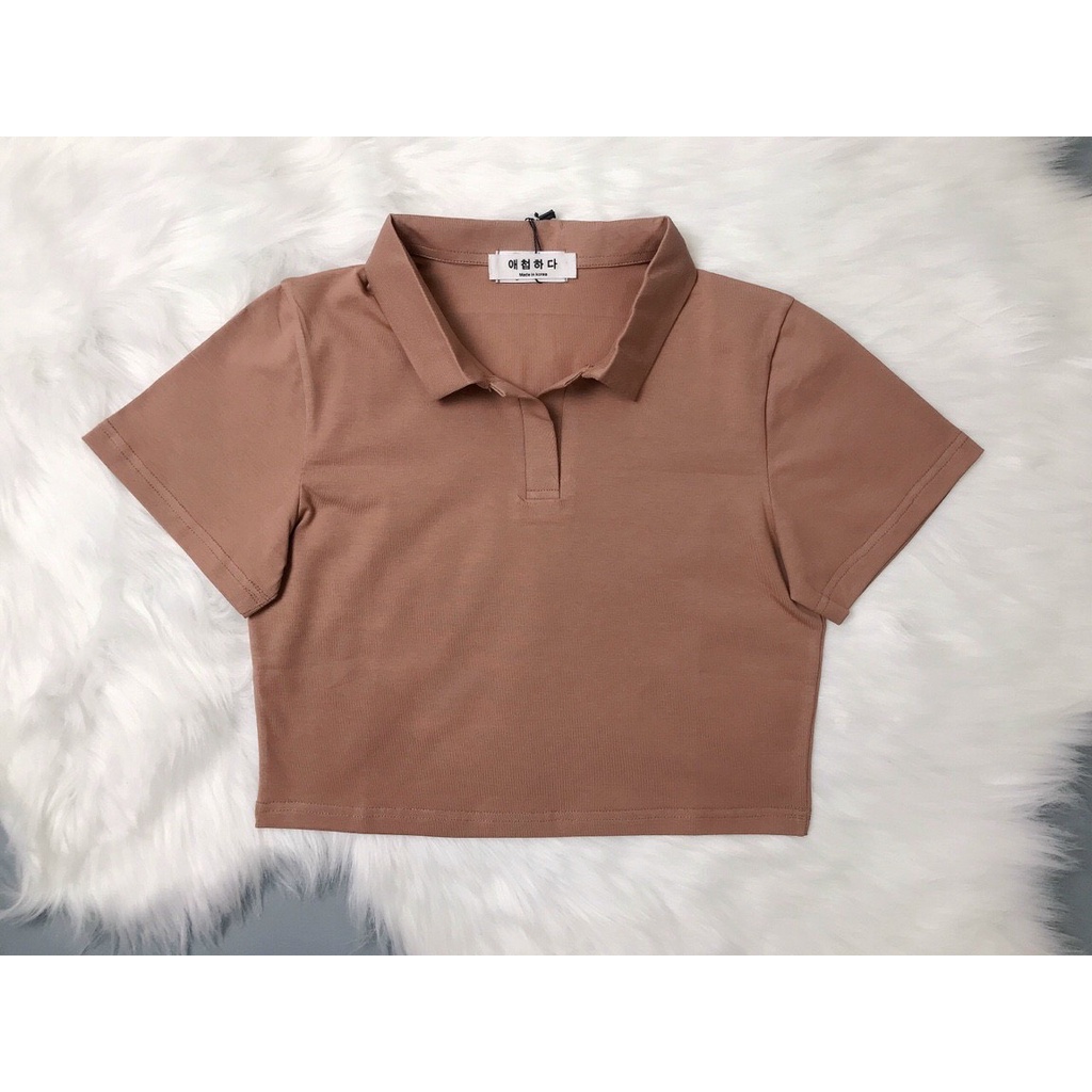 Áo croptop nữ có cổ vải cotton mịn co giãn croptop ngắn tay thun đẹp | BigBuy360 - bigbuy360.vn