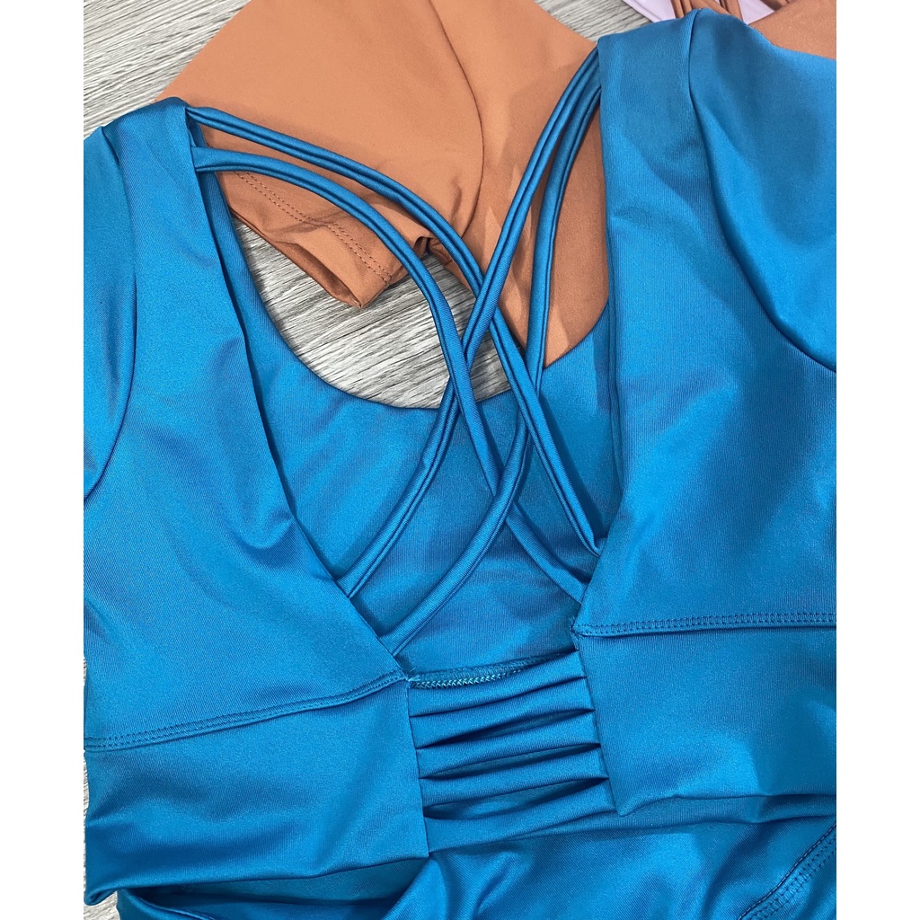 Bộ Đồ Tập Gym Yoga Nữ Quần Dài Áo Croptop Kèm Mút Đan Dây Lưng Chất Thun Lạnh Co Giãn Tốt