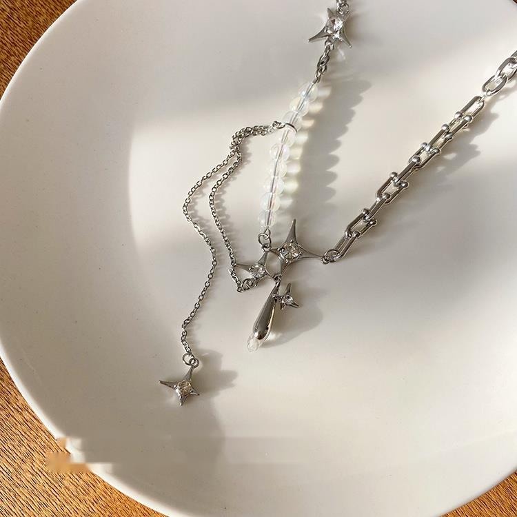 Vòng cổ Thép Titan Phối Tua Rua Phong Cách Hàn Quốc Thời Trang Cho Nữ