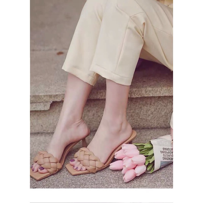 Guốc zara quai dây đan đế 6cm