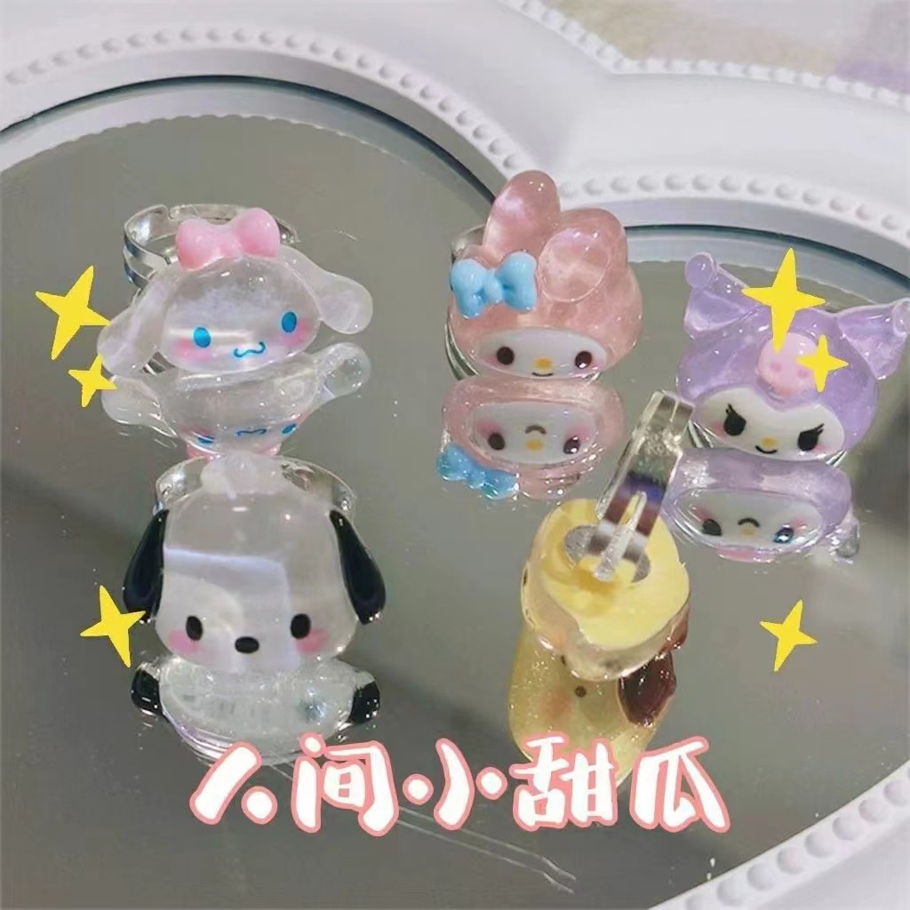 Nhẫn Nhựa resin Mềm Hình Cún Sanrio Yulin Kulomi Dễ Thương Cho Cặp Đôi Chị Em Gái bestie