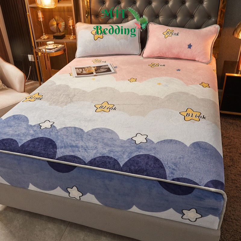 Set ga gối nỉ sữa bo chun bọc đệm, tặng kèm 2 vỏ gối