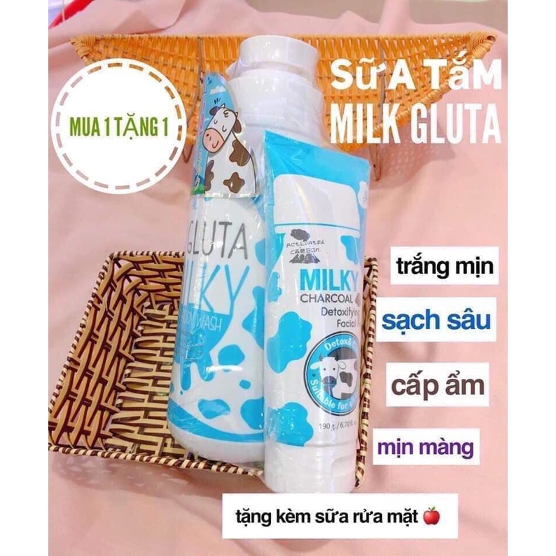 SET SỮA RỬA MẶT + SỮA TẮM BÒ GLUTA MILKY 800ml