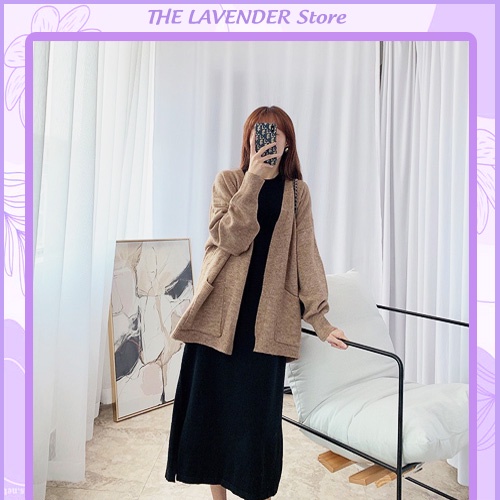 Set Áo Khoác Cardigan Phối Váy Body Đen Len Tăm Dáng Dài Xinh, Set Váy Nữ Len Tăm xinh đẹp