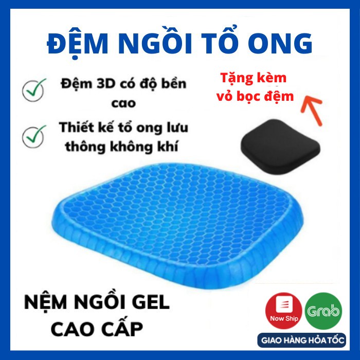 Đệm ngồi 3D cao cấp thoáng khí - Nệm lót ghế gel silicon tổ ong chống ê mông, mỏi lưng