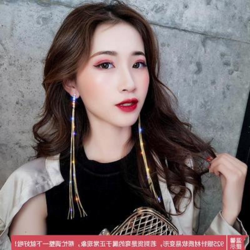 Bông Tai Dáng Dài Đính Đá Lấp Lánh Phong Cách Hàn Quốc