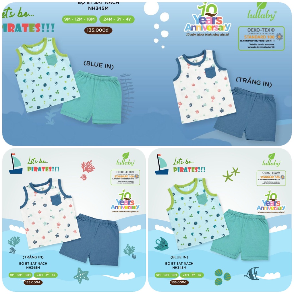 (1->4 tuổi) Bộ 3 lỗ sát nách bé trai Lullaby - 100% cotton mềm mát, thoáng khí (NH345M)
