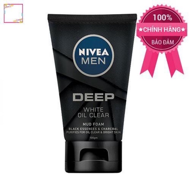 Sữa rửa mặt Nivea Men Deep White than hoạt tính 100g