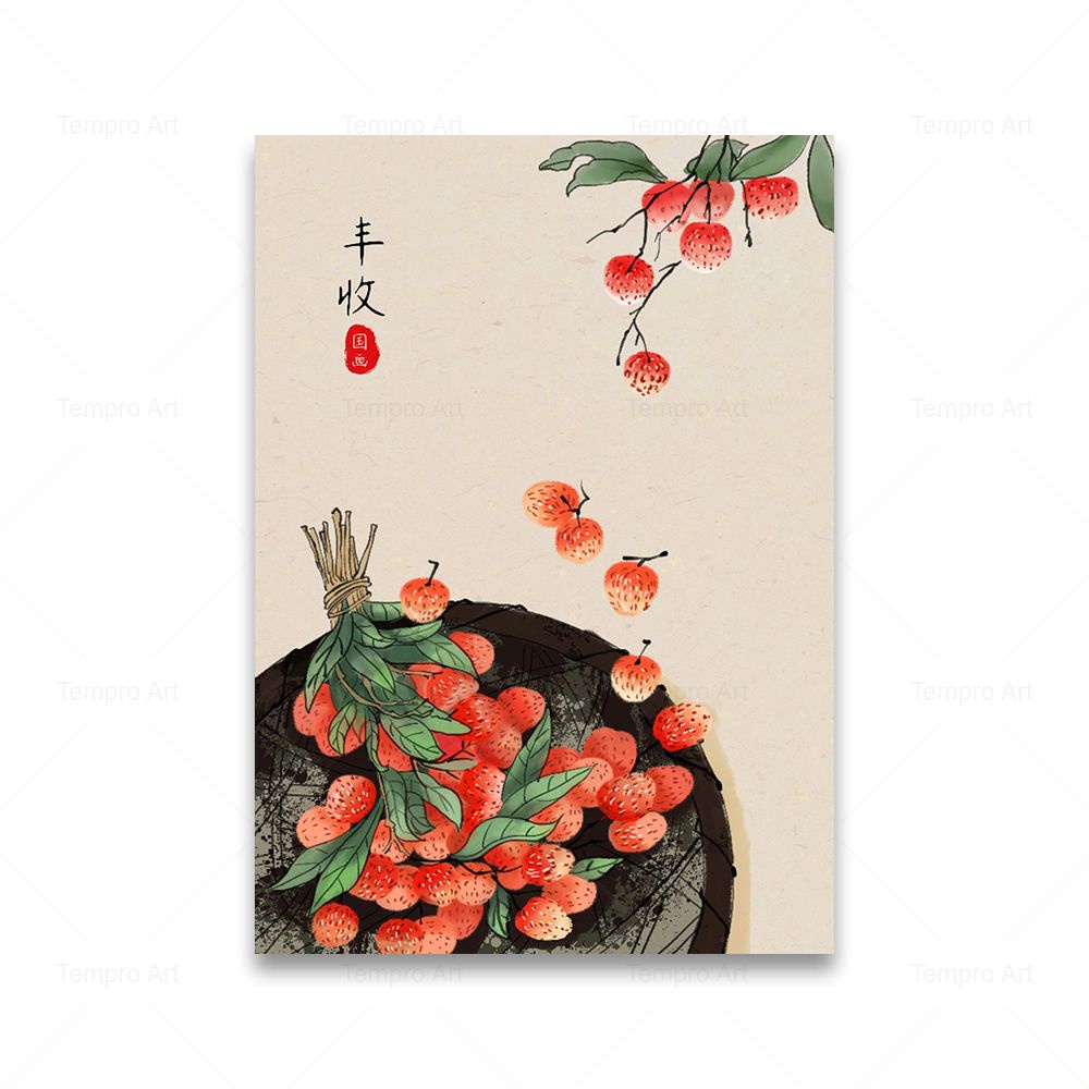 Tranh Vải Bạt Treo Tường In Hình Trái Cherry / Lựu Đỏ Phong Cách Trung Hoa Trang Trí Nhà Cửa