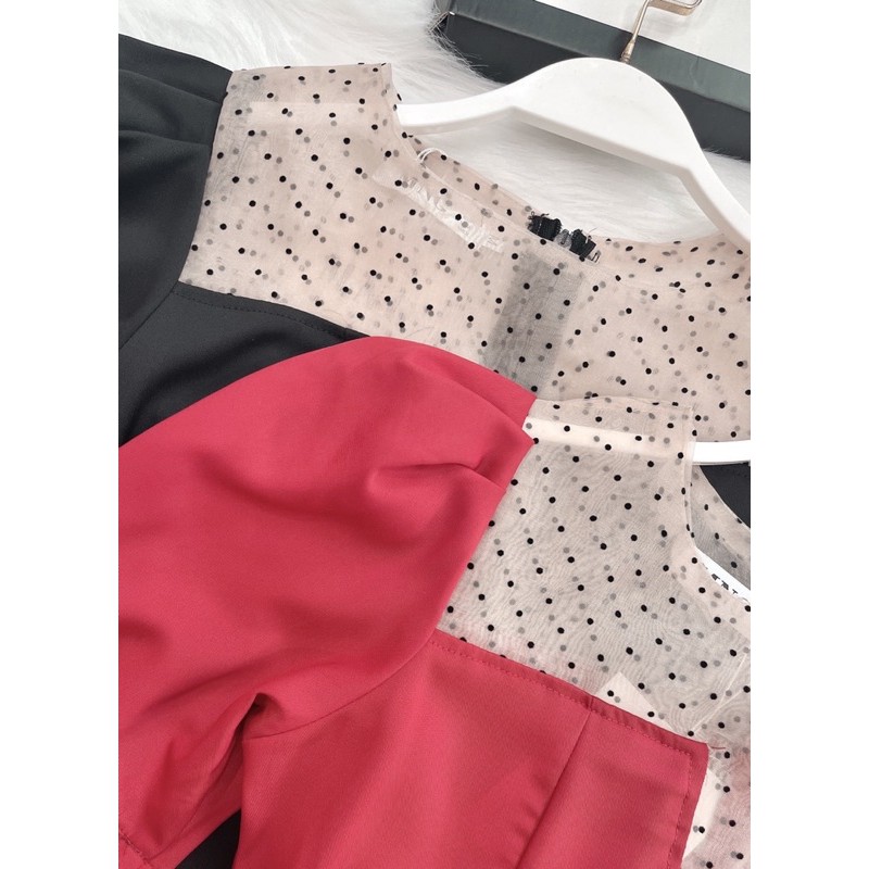 VNU277 - VÁY XOÈ CỔ HỞ V PHỐI LƯỚI CÚC NGỌC | BigBuy360 - bigbuy360.vn