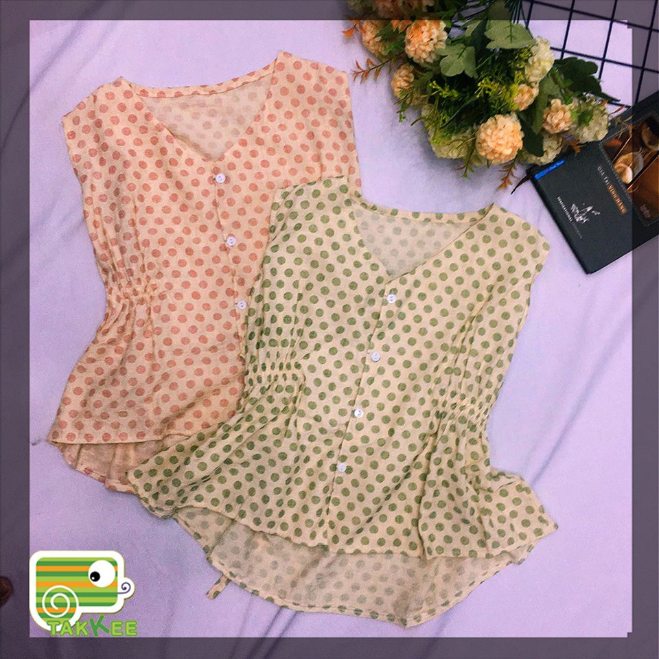 SM160-ÁO SƠ MI THỜI TRANG NỮ CHẤM BI TO KIỂU ÁO ĐUÔI CÁ