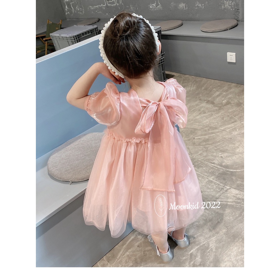 Váy bé gái tay bồng nơ lưng, váy xoè công chúa