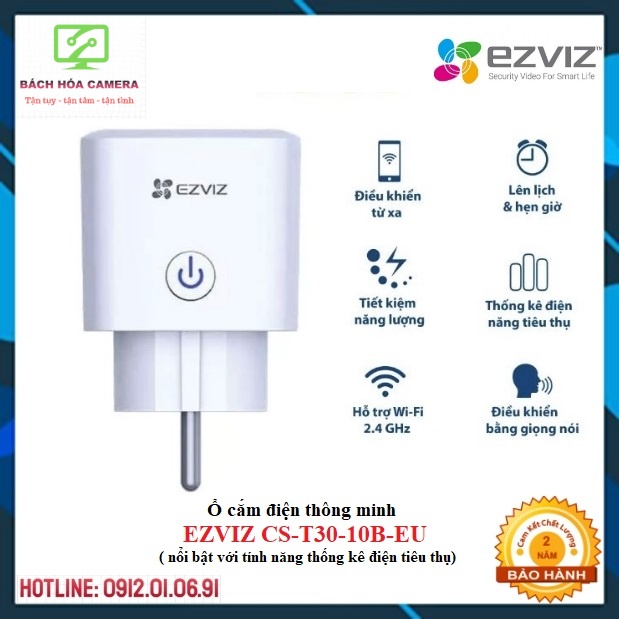 Ổ cắm điện thông minh kết nối wifi, điều khiển qua app EZVIZ T30, chính hãng, bảo hành 24 tháng