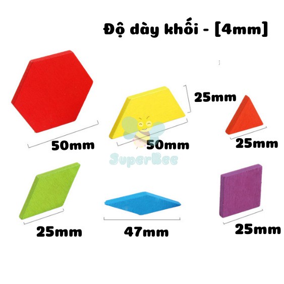 Bộ Ghép Hình Sáng Tạo Pattern Blocks 155 Chi Tiết SuperBee, Đồ Chơi Gỗ, Giáo Dục Tư Duy Cho Bé