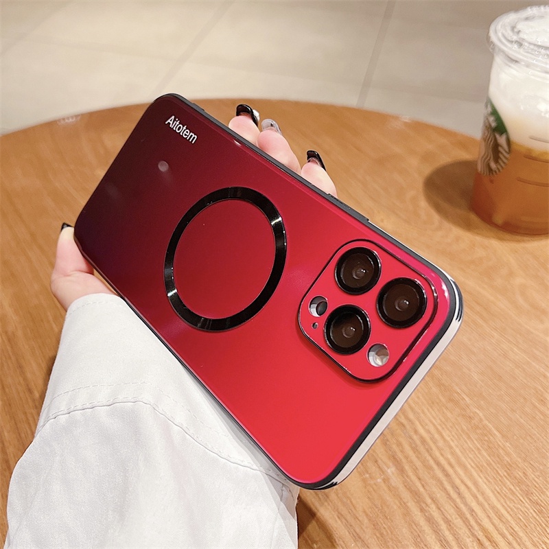 Ốp Điện Thoại Kính Cường Lực Cứng Màu Gradient Từ Tính Cho iPhone 11 12 13 Pro Max