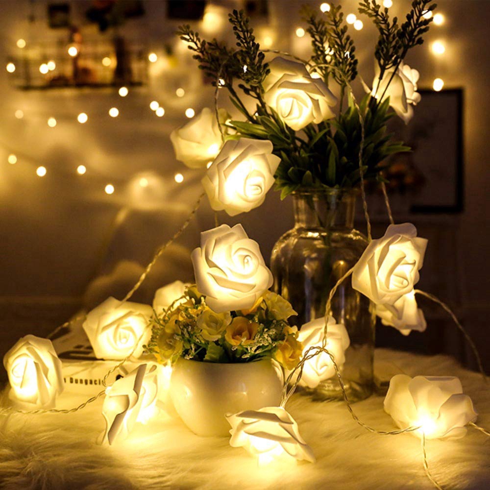 2.5M 20 LED Rose Flower String Lights / Battery Operated Wire Starry Fairy Lights / Waterproof String Lamp Suitable Indoor Outdoor / Decoration Night Light Perfect For Bedroom,Festival,Christmas,Ramadan,Parties,Wedding,Birthday,Kids Room,Patio,Window