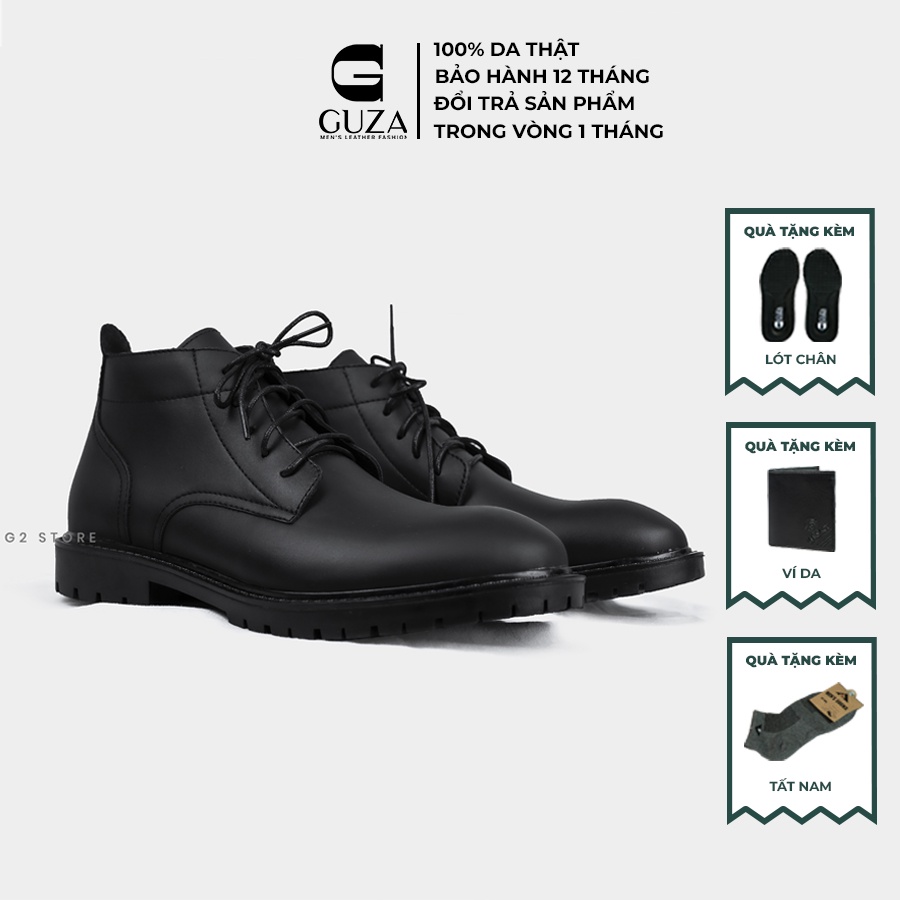 Boot nam GUZA cao cổ kiểu giầy da nam cao cấp, Giầy tây công sở cổ lửng bằng da bò nepan cao cấp dán