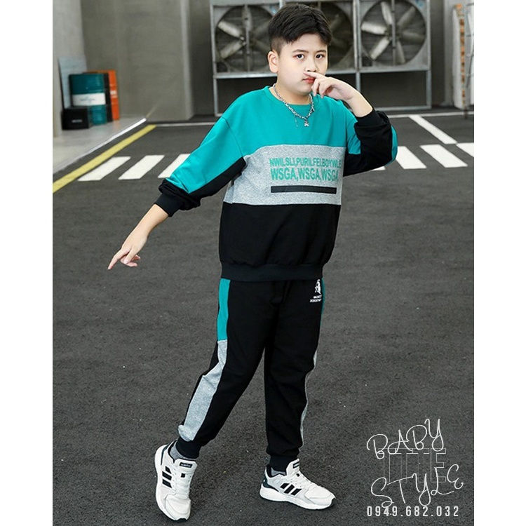 Bộ quần áo thu đông bé trai “SAWG“ 14-45kg, đồ dài tay ấm áp cho bé trai 4-14 tuổi. Vải da cá dày đẹp. Hàng may kỹ. B50