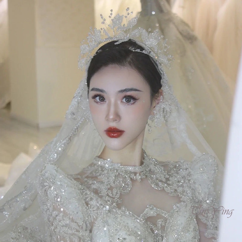 GETNOIVAS Set bông tai + băng đô hình vương miện đính ngọc trai giả thời trang cho nữ