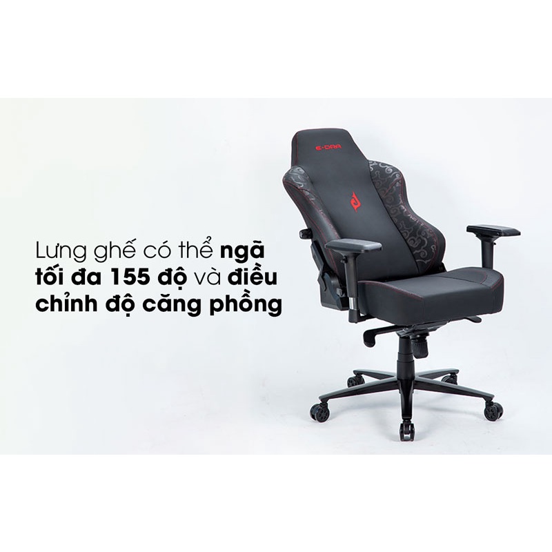 Ghế game E-DRA DRACO - EGC2029LUX.Kê tay 4D. Có núm vặn điều chỉnh độ phồng của lưng ghế.Đệm Đúc nguyên khối