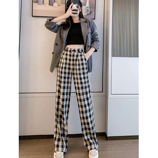 Quần Kẻ Nữ, Quần Caro Lưng Cao Dáng Rộng Ống Suông ulzzang