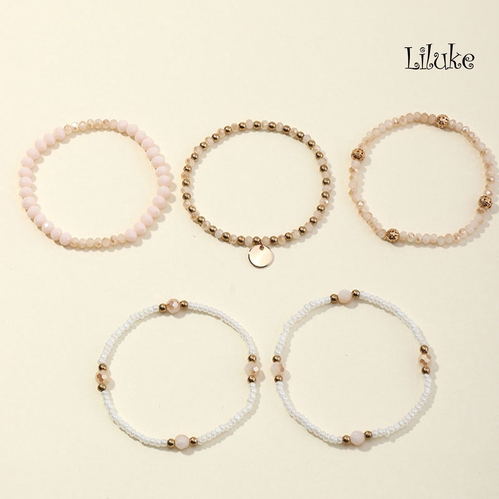 Bộ 5 Vòng Tay Hợp Kim Xỏ Hạt Nhiều Kiểu Dáng Thời Trang Cho Nữ