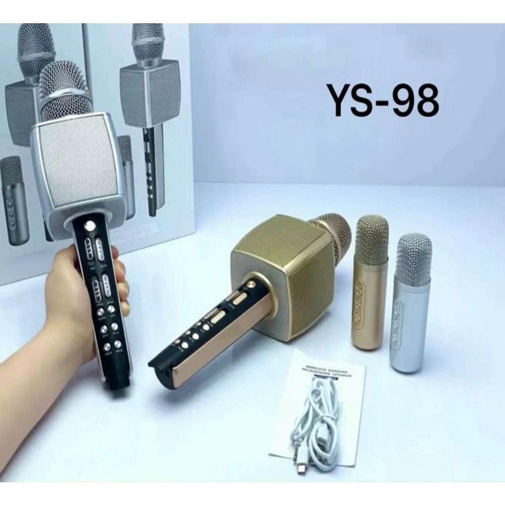 Micro Karaoke YS-98 Song Ca Kèm Loa 2 mic Bluetooth Cao Cấp, Micro Bluetooth 3in1 - Hiệu Chỉnh Được Bass Treble Ấn Tượng