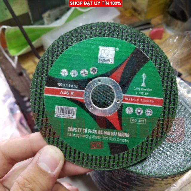 Đá cắt sắt Hải Dương xanh hộp 12 viên - Phi 100 cắt siêu bền không mẻ