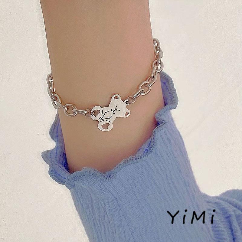 Vòng Tay Mạ Bạc Hình Mặt Gấu Thời Trang Hàn Quốc Cho Nữ