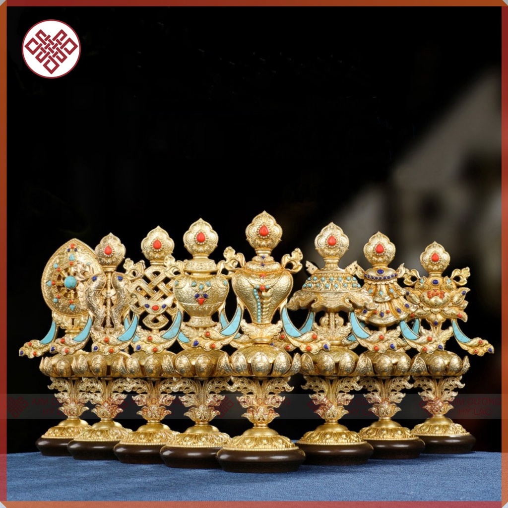 Bát Cát Tường  Mật Tông [Kim Cương Hỷ Lạc] Đồng Mạ V.À.N.G Cao 16 Cm