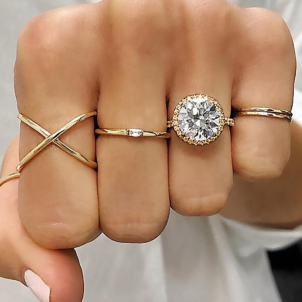 Set 5 Nhẫn Hợp Kim Mạ Vàng Đính Đá Phong Cách Cổ Điển Cho Nữ