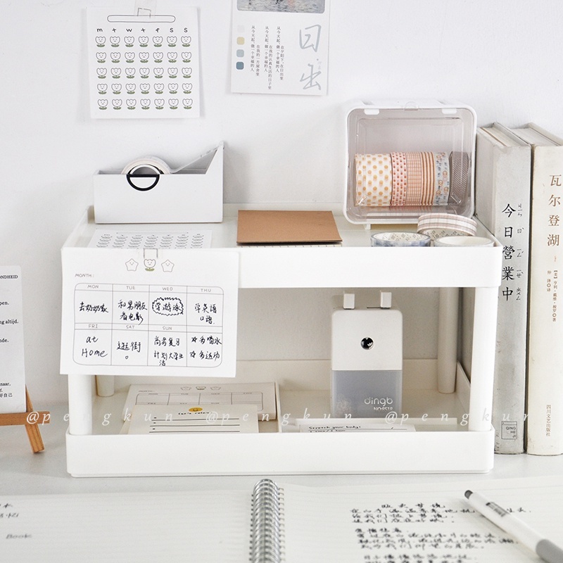 Giá Đựng Đồ Hai Tầng Đơn Giản Sắp Xếp Gọn Gàng Để Bàn Ký Túc Xá / Văn Phòng Phẩm