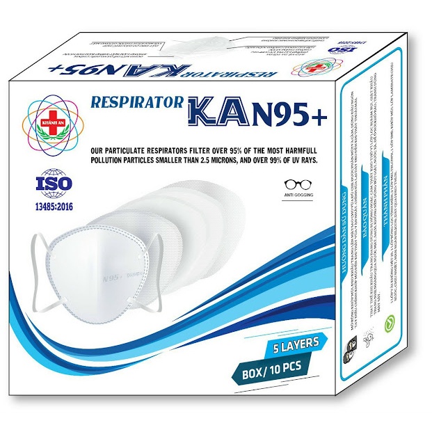 Khẩu trang y tế 5 lớp Khánh An KA N95+ kháng khuẩn màng lọc ngăn 95% bụi mịn nhỏ hơn 2.5 micromet và 99% tia UV