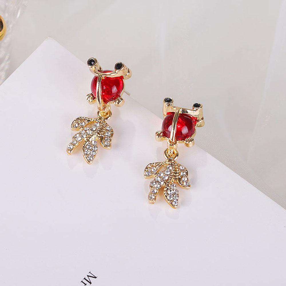 Bông Tai Dáng Dài Hình Cá Màu Đỏ Thời Trang Cho Nữ