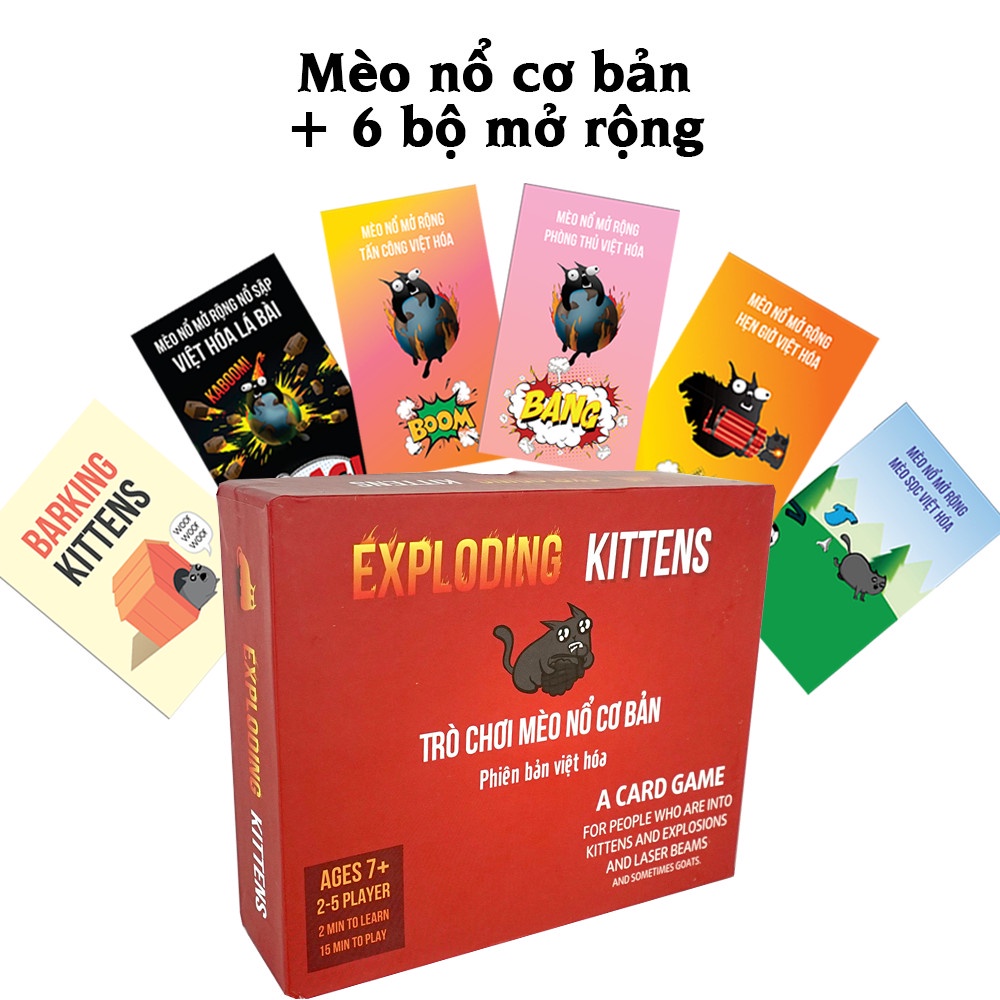 Combo Meo Nổ Exploding Kittens và đầy đủ 6 bản meo nổ mở rộng Việt Hóa 155 lá 6*10.4 (cm) Nifoki d