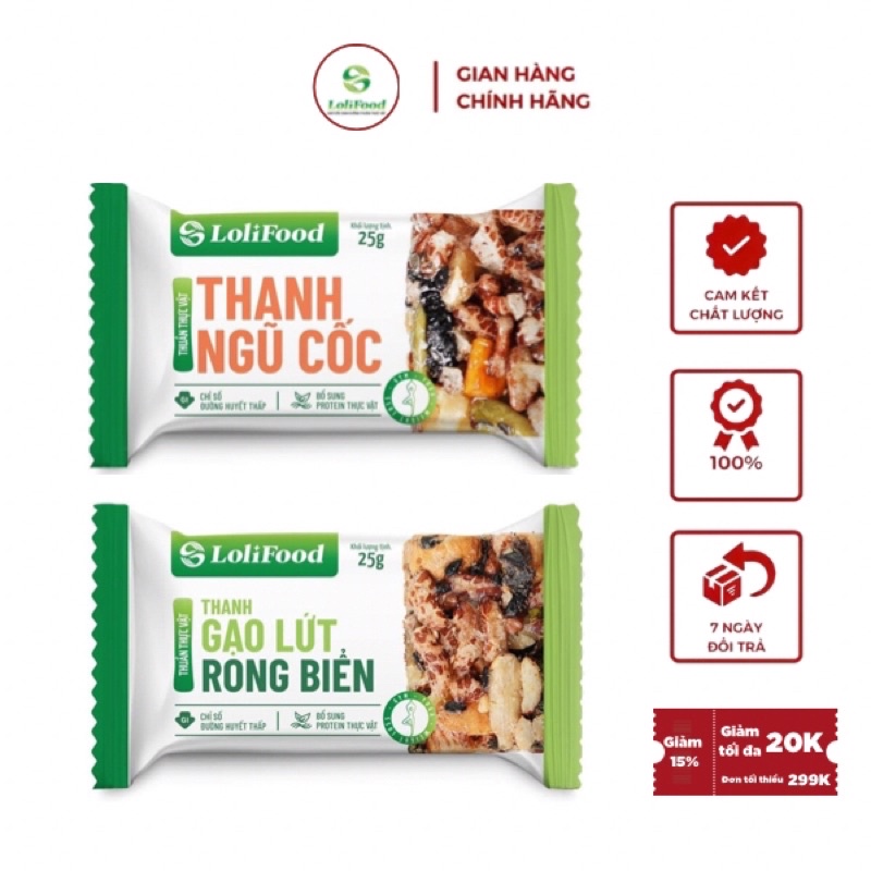 Thanh Ngũ Cốc Thuần Thực Vật Lolifood, Cho Người Ăn Kiêng, Tập Thể Thao, Gym (Gói 25g)